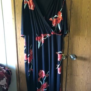 Black floral faux wrap maxi dress